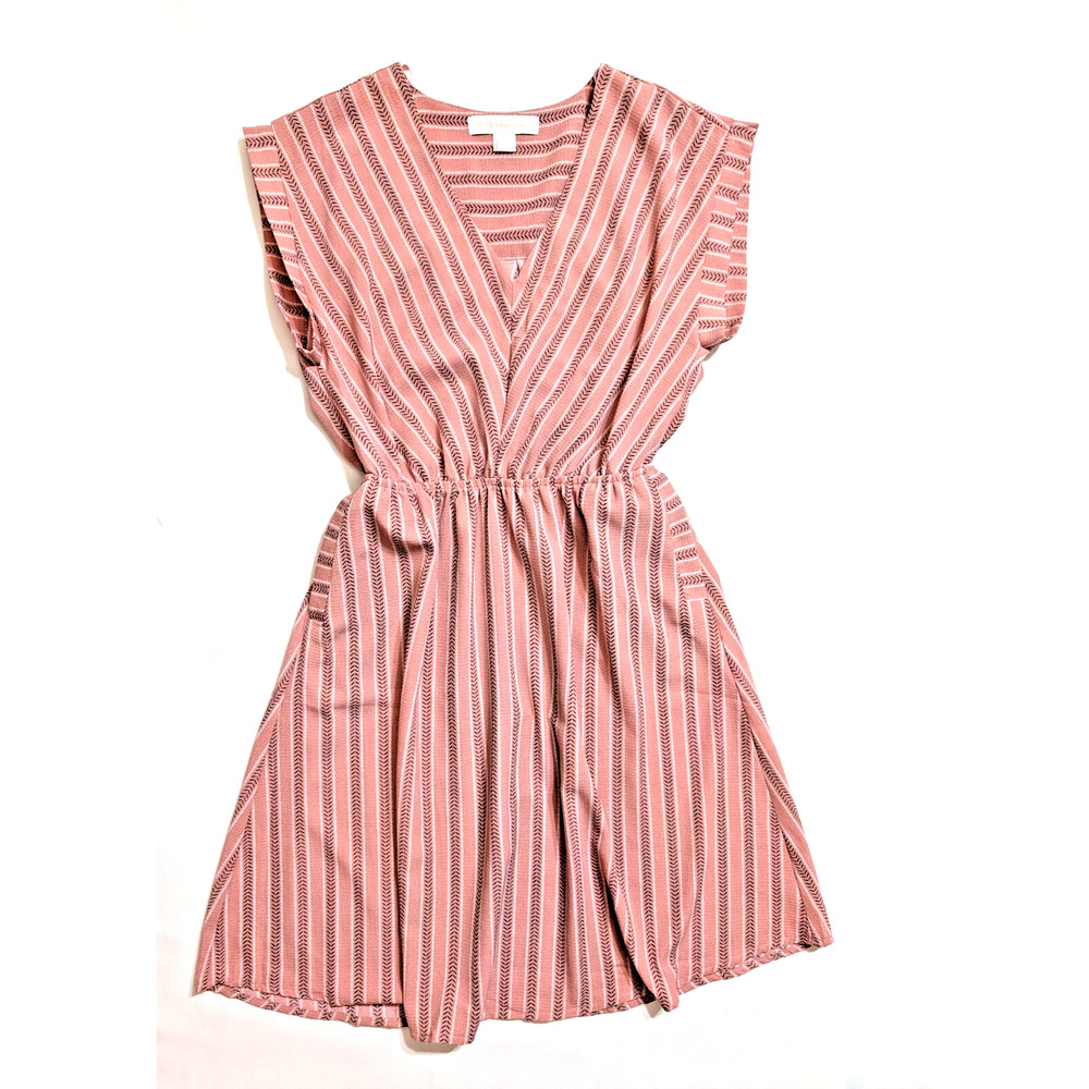 Monteau LA Midi Dress, V-Neck Sleeveless Dusty Rose Pink, Retro Look, Pockets S